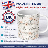 Personalized Custom Name Cute Baby Whale Floral Soft Neutral Seamless Pattern Name Unique 11oz Ceramic Coffee Tea Mug White Large Handle