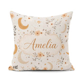 Custom Name Boho Moon Stars Floral Dreamy Seamless Pattern Name Square Filled Cushion Throw Pillow Sofa Bed Home Decor Zip Washable UK Made