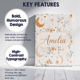 Personalised Name Boho Moon Stars Floral Custom  Unique Gift Idea Elegant Feature Canvas Wall Art Print Decor Picture Ready to Hang