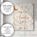 Personalised Name Boho Moon Stars Floral Custom  Unique Gift Idea Elegant Feature Canvas Wall Art Print Decor Picture Ready to Hang