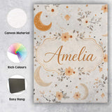 Personalised Name Boho Moon Stars Floral Custom  Unique Gift Idea Elegant Feature Canvas Wall Art Print Decor Picture Ready to Hang