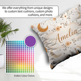 Custom Name Boho Moon Stars Floral Dreamy Seamless Pattern Name Square Filled Cushion Throw Pillow Sofa Bed Home Decor Zip Washable UK Made