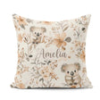 Custom Name Cute Koala Floral Nursery Soft Neutral Seamless Name Square Filled Cushion Throw Pillow Sofa Bed Home Decor Zip Washable UK Made