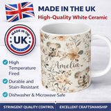 Personalized Custom Name Cute Koala Floral Nursery Soft Neutral Seamless Pattern Name Unique 11oz Ceramic Coffee Tea Mug White Large Handle