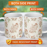Personalized Custom Name Boho Hot Air Balloon Floral Neutral Seamless Pattern Name Cute 11oz Ceramic Coffee Tea Mug White Large Handle