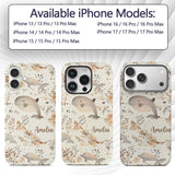 Cute Whale Dolphin Floral Neutral Printed Design Custom Name Protective Phone Case Mobile Cover Durable Everyday Smartphone Shock Resistant