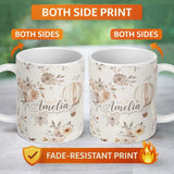 Personalized Custom Name Vintage Floral Balloon Soft Neutral Seamless Pattern Name Cute 11oz Ceramic Coffee Tea Mug White Large Handle