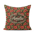 Custom Name Tropical Red Hibiscus Dark Botanical Seamless Name Square Filled Cushion Throw Pillow Sofa Bed Home Decor Zip Washable UK Made