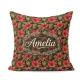 Custom Name Tropical Red Hibiscus Dark Botanical Seamless Name Square Filled Cushion Throw Pillow Sofa Bed Home Decor Zip Washable UK Made