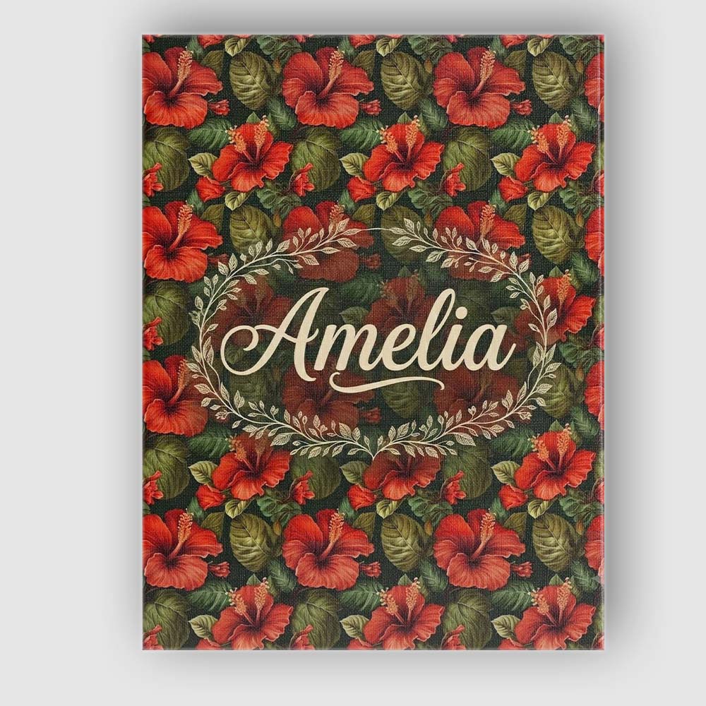 Personalised Name Tropical Red Hibiscus Custom  Modern Room Accent Elegant Feature Canvas Wall Art Print Decor Picture Ready to Hang
