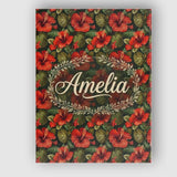 Personalised Name Tropical Red Hibiscus Custom  Modern Room Accent Elegant Feature Canvas Wall Art Print Decor Picture Ready to Hang