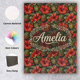 Personalised Name Tropical Red Hibiscus Custom  Modern Room Accent Elegant Feature Canvas Wall Art Print Decor Picture Ready to Hang