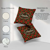 Custom Name Tropical Red Hibiscus Dark Botanical Seamless Name Square Filled Cushion Throw Pillow Sofa Bed Home Decor Zip Washable UK Made