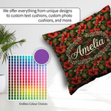 Custom Name Tropical Red Hibiscus Dark Botanical Seamless Name Square Filled Cushion Throw Pillow Sofa Bed Home Decor Zip Washable UK Made