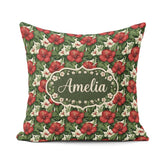 Custom Name Tropical Hibiscus White Red Botanical Seamless Name Square Filled Cushion Throw Pillow Sofa Bed Home Decor Zip Washable UK Made