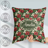 Custom Name Tropical Hibiscus White Red Botanical Seamless Name Square Filled Cushion Throw Pillow Sofa Bed Home Decor Zip Washable UK Made