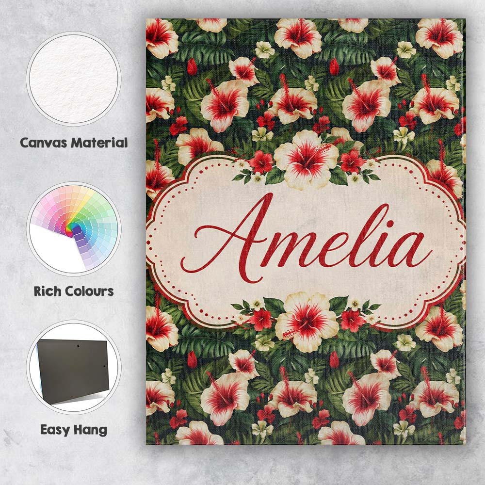 Personalised Name Tropical Hibiscus Cream Custom  Unique Gift Idea Elegant Feature Canvas Wall Art Print Decor Picture Ready to Hang