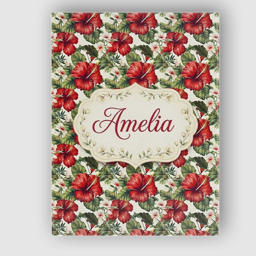 Personalised Name Tropical Red Hibiscus Custom  Modern Room Accent Elegant Feature Canvas Wall Art Print Decor Picture Ready to Hang