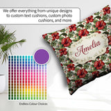 Custom Name Tropical Red Hibiscus Floral Botanical Seamless Name Square Filled Cushion Throw Pillow Sofa Bed Home Decor Zip Washable UK Made