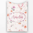 Soft Pink Floral Hot Air Balloon Watercolor Seamless Pattern Name  Personalised Custom Name Super Soft Fleece Blanket Bed Sofa Throw