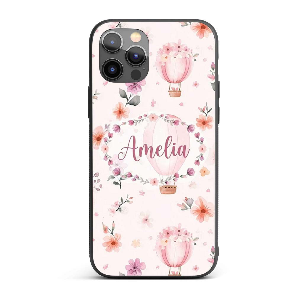 Soft Pink Floral Hot Air Balloon Printed Design Custom Name Protective Phone Case Mobile Cover Durable Everyday Smartphone Shock Resistant