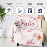 Soft Pink Floral Hot Air Balloon Watercolor Seamless Pattern Name  Personalised Custom Name Super Soft Fleece Blanket Bed Sofa Throw
