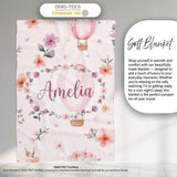 Soft Pink Floral Hot Air Balloon Watercolor Seamless Pattern Name  Personalised Custom Name Super Soft Fleece Blanket Bed Sofa Throw