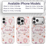 Soft Pink Floral Hot Air Balloon Printed Design Custom Name Protective Phone Case Mobile Cover Durable Everyday Smartphone Shock Resistant