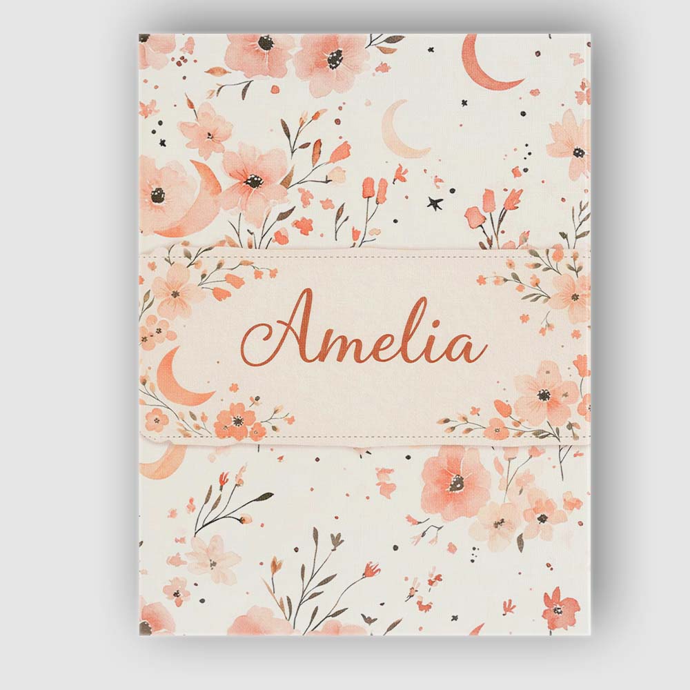 Personalised Name Peach Floral Moon Seamless Pattern Stylish Everyday Custom Home Unique Canvas Wall Art Print Decor Picture Ready to Hang