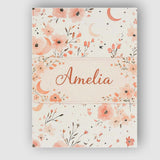 Personalised Name Peach Floral Moon Seamless Pattern Stylish Everyday Custom Home Unique Canvas Wall Art Print Decor Picture Ready to Hang