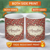 Personalized Custom Name Retro Hot Air Balloon Red Sky Vintage Seamless Pattern Name Cute 11oz Ceramic Coffee Tea Mug White Large Handle