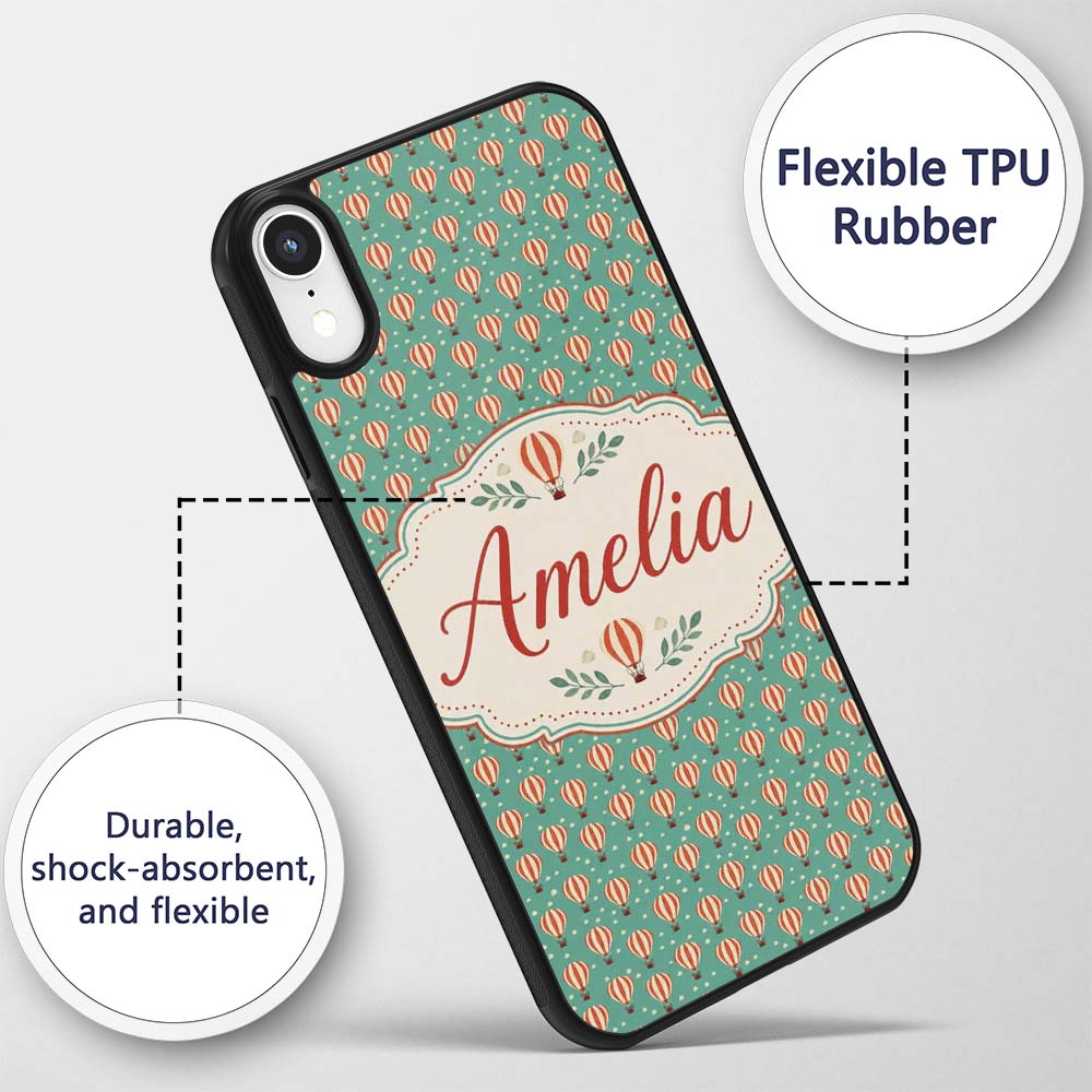 Cute Striped Hot Air Balloon Blue Sky Seamless Custom Name Protective Phone Case Mobile Cover Durable Everyday Smartphone Shock Resistant