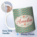 Personalized Custom Name Cute Striped Hot Air Balloon Blue Sky Seamless Pattern Name Unique 11oz Ceramic Coffee Tea Mug White Large Handle