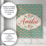 Personalised Name Cute Striped Hot Air Custom  Modern Room Accent Elegant Feature Canvas Wall Art Print Decor Picture Ready to Hang