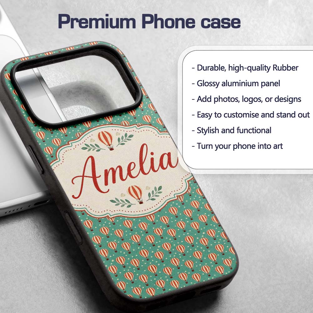 Cute Striped Hot Air Balloon Blue Sky Seamless Custom Name Protective Phone Case Mobile Cover Durable Everyday Smartphone Shock Resistant