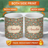 Personalized Custom Name Boho Hot Air Balloon Clouds Sky Seamless Pattern Name Cute Unique 11oz Ceramic Coffee Tea Mug White Large Handle