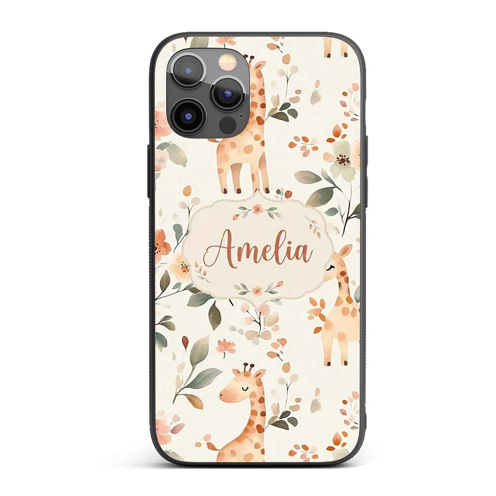 Cute Baby Giraffe Floral Nursery Seamless Pattern Custom Name Protective Phone Case Mobile Cover Durable Everyday Smartphone Shock Resistant