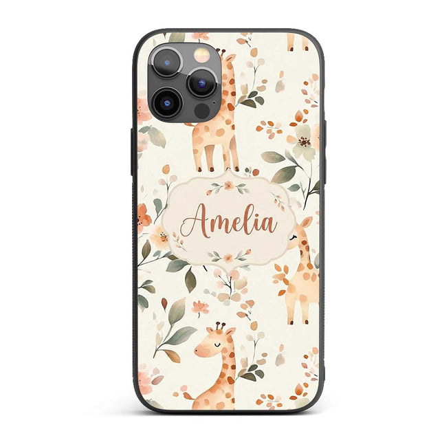 Cute Baby Giraffe Floral Nursery Seamless Pattern Custom Name Protective Phone Case Mobile Cover Durable Everyday Smartphone Shock Resistant