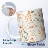 Personalized Custom Name Cute Baby Giraffe Floral Nursery Seamless Pattern Name Unique Gift 11oz Ceramic Coffee Tea Mug White Large Handle