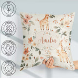 Custom Name Baby Giraffe Floral Nursery Seamless Pattern Name Square Filled Cushion Throw Pillow Sofa Bed Home Decor Zip Washable UK Made