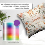 Custom Name Baby Giraffe Floral Nursery Seamless Pattern Name Square Filled Cushion Throw Pillow Sofa Bed Home Decor Zip Washable UK Made