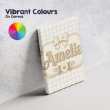 Personalised Name Beige Gingham Check Custom Modern Room Accent Creative Decorator Style Canvas Wall Art Print Decor Picture Ready to Hang