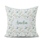 Custom Name Delicate Floral Soft Blue Seamless Pattern Name Cute Square Filled Cushion Throw Pillow Sofa Bed Home Decor Zip Washable UK Made