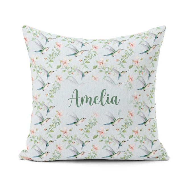 Custom Name Delicate Floral Soft Blue Seamless Pattern Name Cute Square Filled Cushion Throw Pillow Sofa Bed Home Decor Zip Washable UK Made