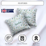 Custom Name Delicate Floral Soft Blue Seamless Pattern Name Cute Square Filled Cushion Throw Pillow Sofa Bed Home Decor Zip Washable UK Made