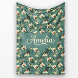 Vintage Hummingbird Lily Floral Dark Green Seamless Pattern Name  Personalised Custom Name Super Soft Fleece Blanket Bed Sofa Throw