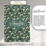 Vintage Hummingbird Lily Floral Dark Green Seamless Pattern Name  Personalised Custom Name Super Soft Fleece Blanket Bed Sofa Throw
