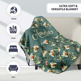 Vintage Hummingbird Lily Floral Dark Green Seamless Pattern Name  Personalised Custom Name Super Soft Fleece Blanket Bed Sofa Throw