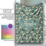 Vintage Hummingbird Lily Floral Dark Green Seamless Pattern Name  Personalised Custom Name Super Soft Fleece Blanket Bed Sofa Throw