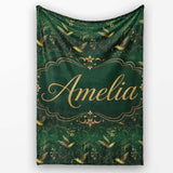 Elegant Gold Hummingbird Botanical Dark Seamless Pattern Name Cute  Personalised Custom Name Super Soft Fleece Blanket Bed Sofa Throw